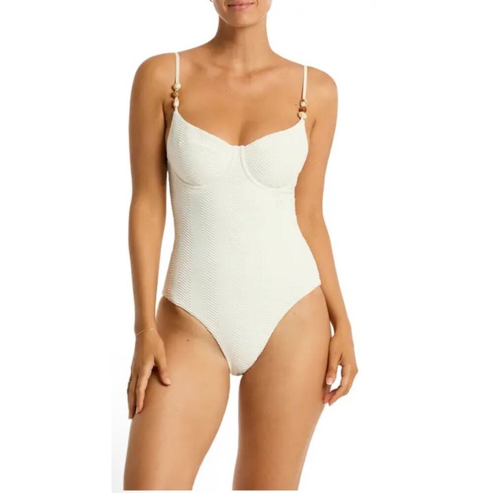 Sea Level Australia Caracus Balconette Bra One Piece Swimsuit Coconut Sz 10 NWT